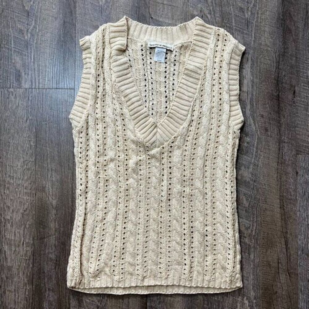 2000s Y2k Sweater Project Knit Cream Sweater Vest Womens Size‎ Medium